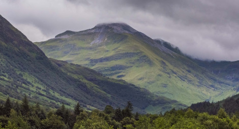 View of clouds settling on Ben Nevis, from Glen Nevis, near Fort William