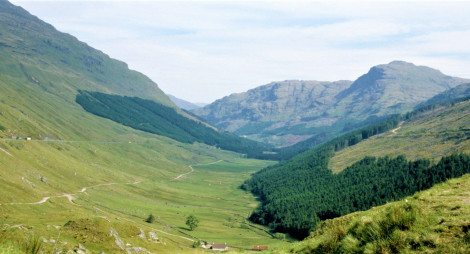 A wide glen with a large mountain at its head