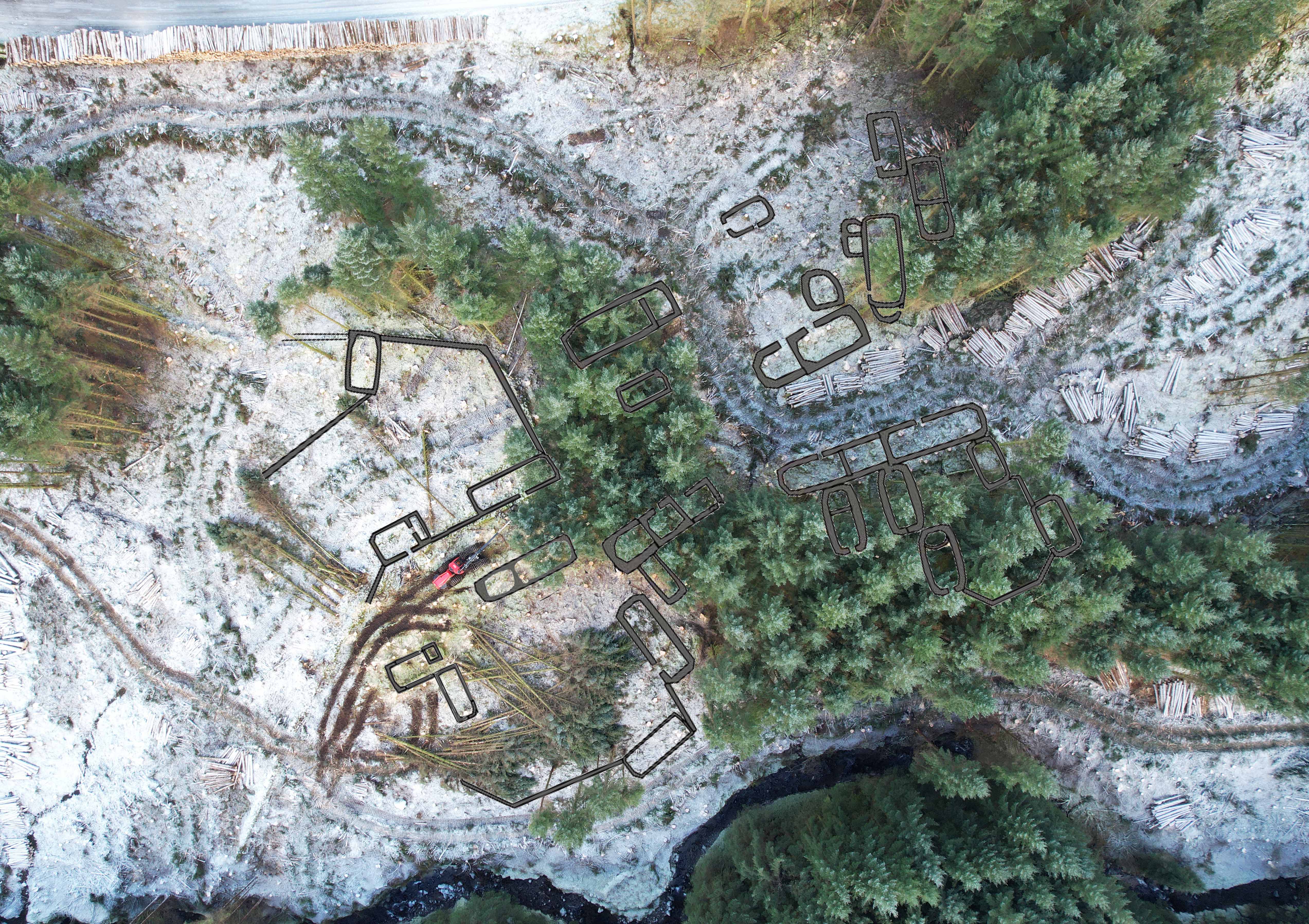 Ariel view of the building in the felling site