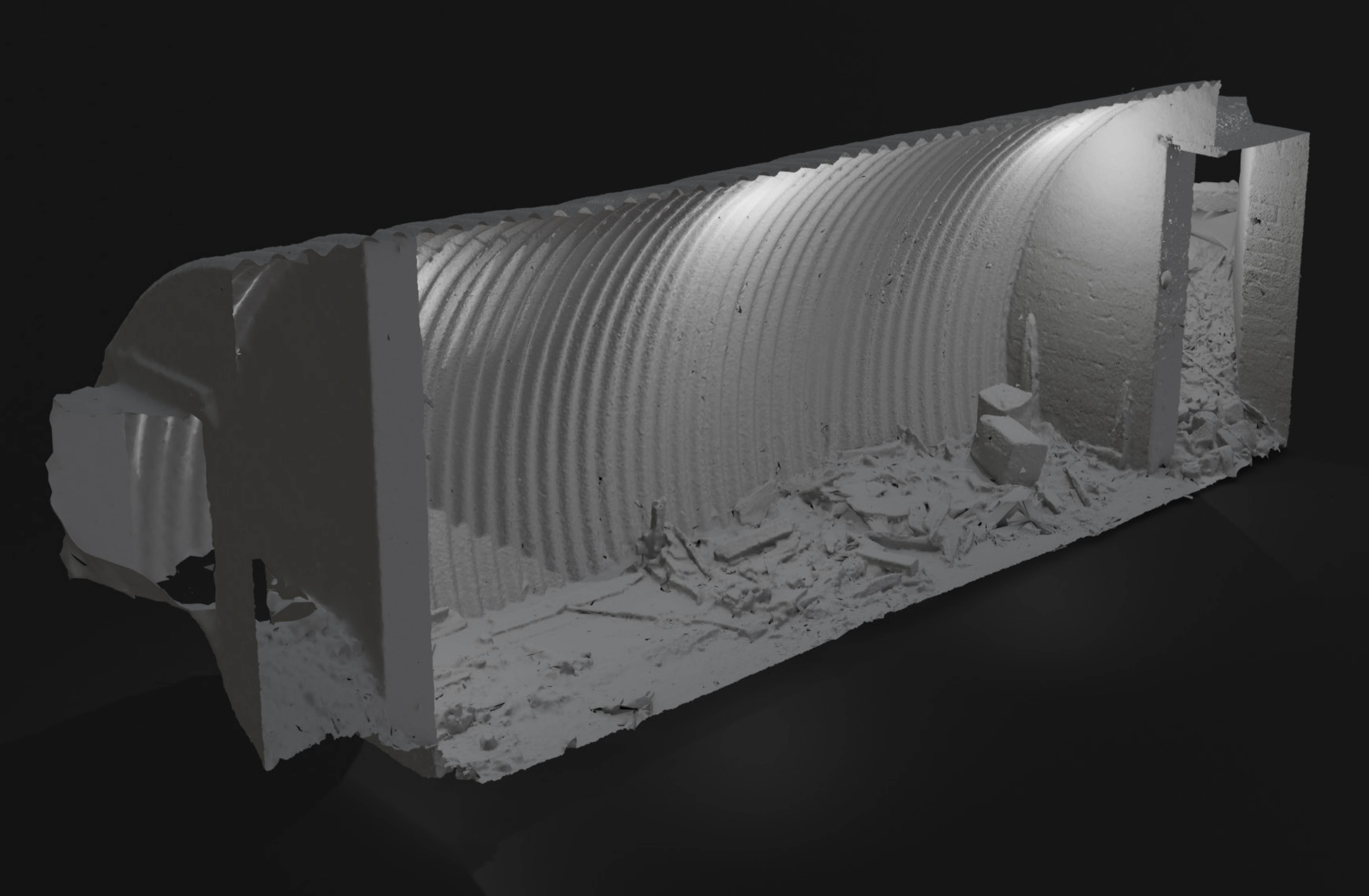 The bunker shown in a computer reconstruction, from a side elevation