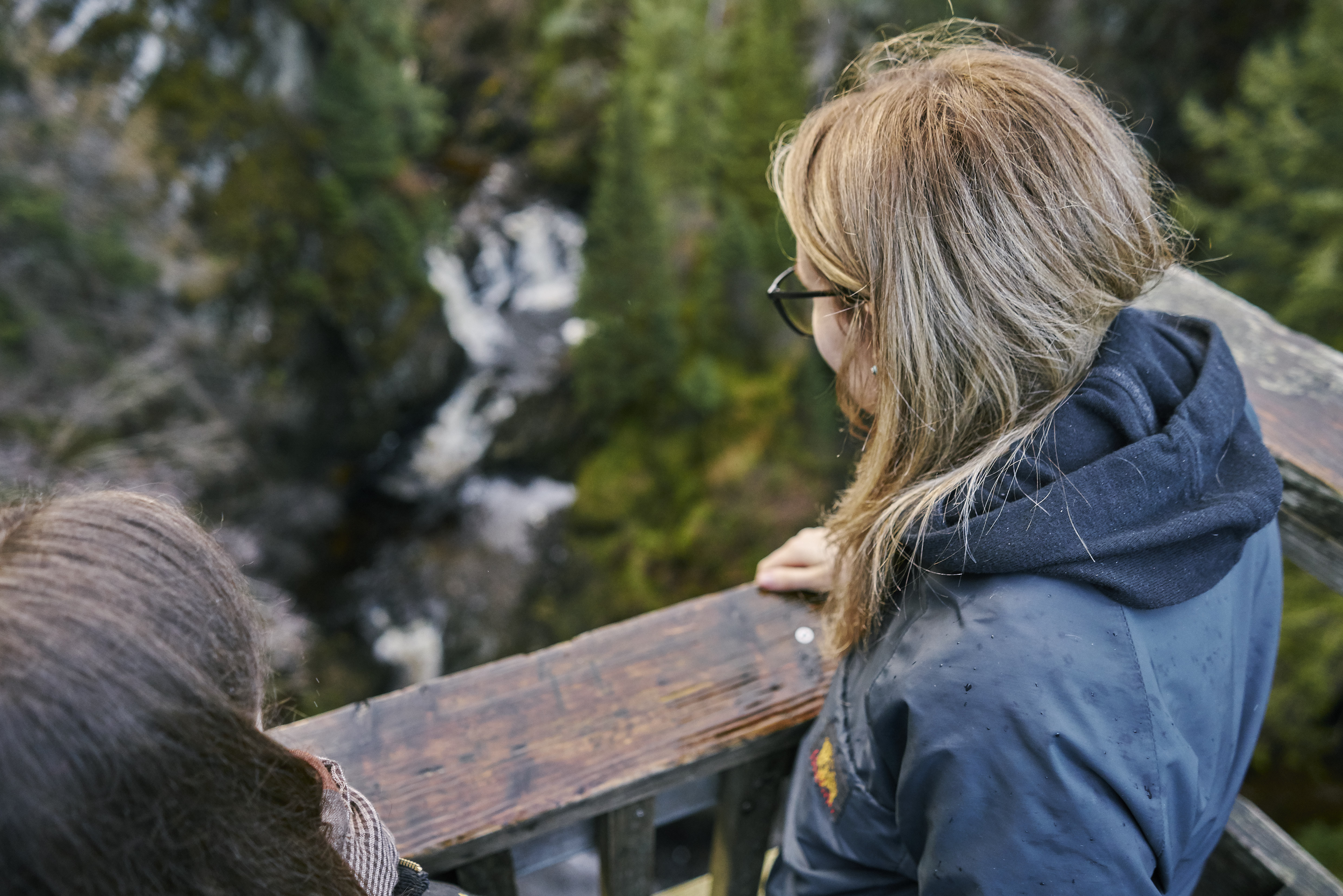 Two women checking out the viewpoint at Plodda Falls