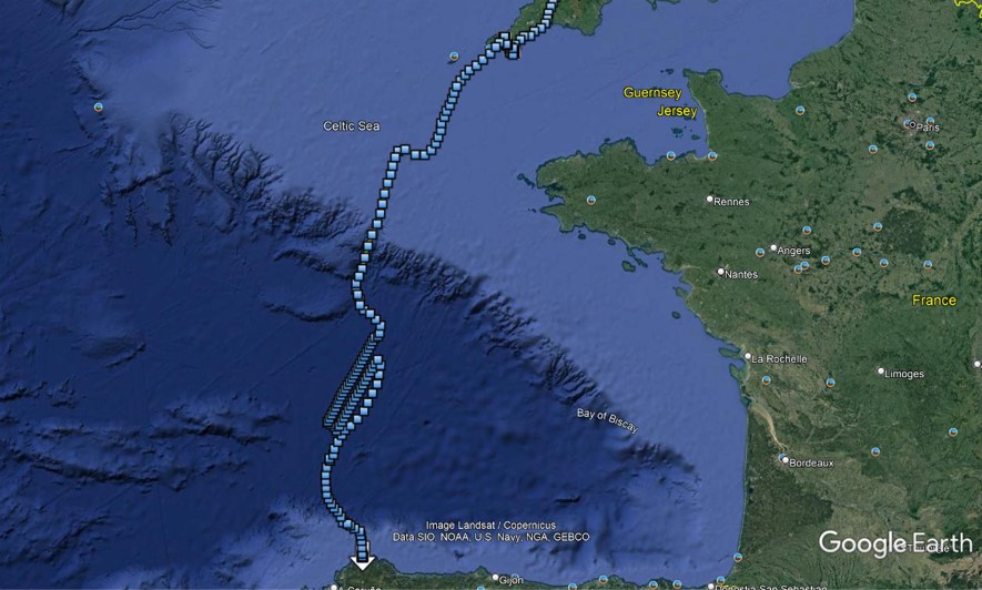 Route over Bay of Biscay