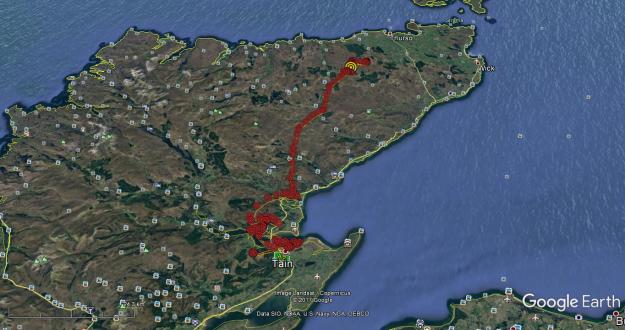Map of north Scotland with osprey flight path marked