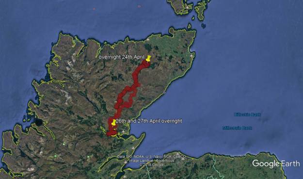 Map of northern Scotland with osprey flight path marked