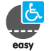 Easy trail grade symbol with a blue wheelchair icon