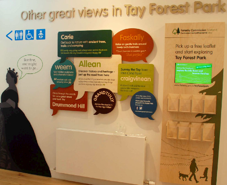 Internal wall of visitor centre showing several leaflets to choose from