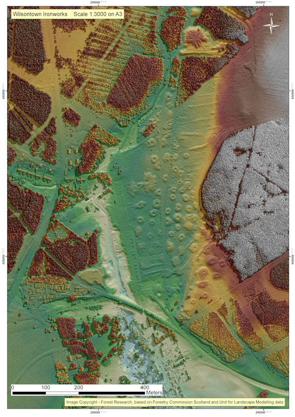 Digital aerial view of a forest landscape showing some buried and hidden structures