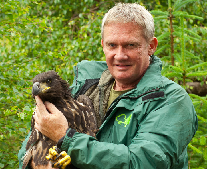 One of our staff members handling a full sized white tailed eagle.