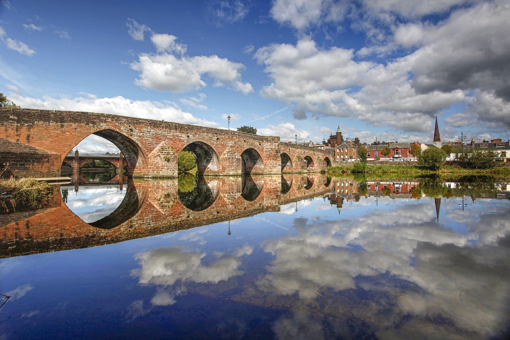Sandstone bridge over the River Nith in the town of Dumfries
