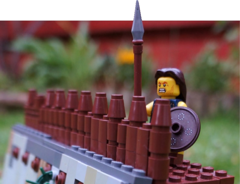 Lego figure in Pictish dess standing on battlements