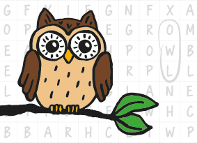 A colourful graphic of an owl on a tree branch, in the background is a crossword. 