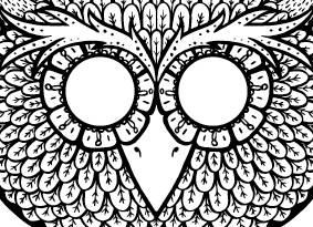 An illustration of an owl's face. 