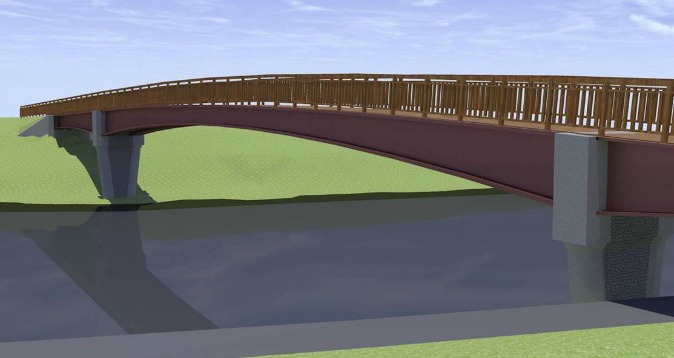 Digital illustration of bridge over river