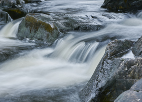 Close-up of rapids in a small waterfall