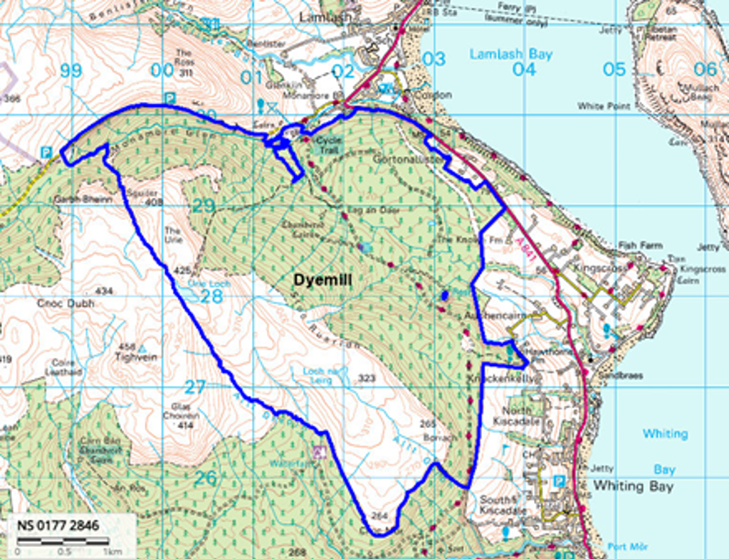 Map showing the outline of Dyemill LMP plan area.
