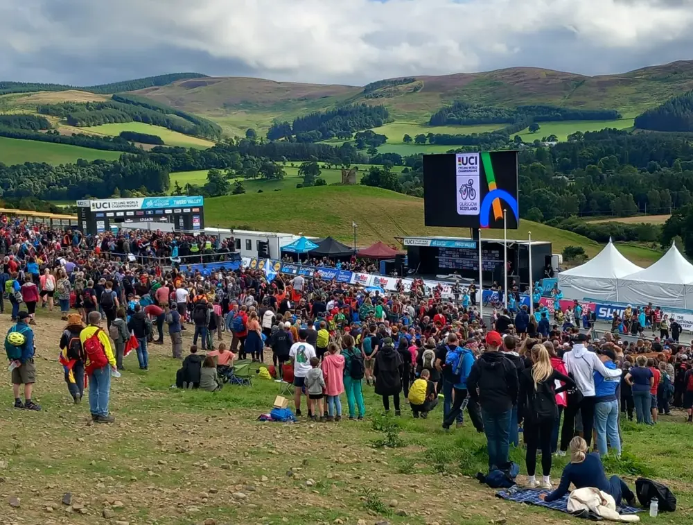 A large scale cycling race start line