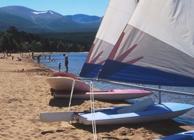 Dinghies on a beach at Loch Morlich