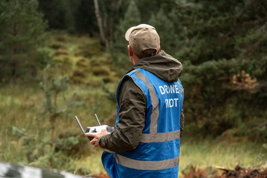 Drone operator with a control in their hands.