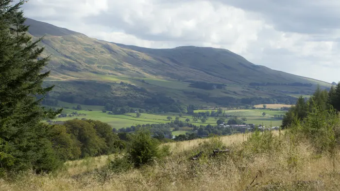 : A hill overlooking farmland