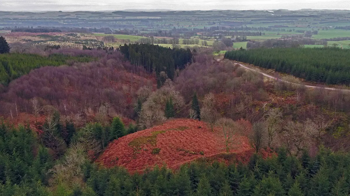 An aerial view over the fort facing south east towards Lochmaben 