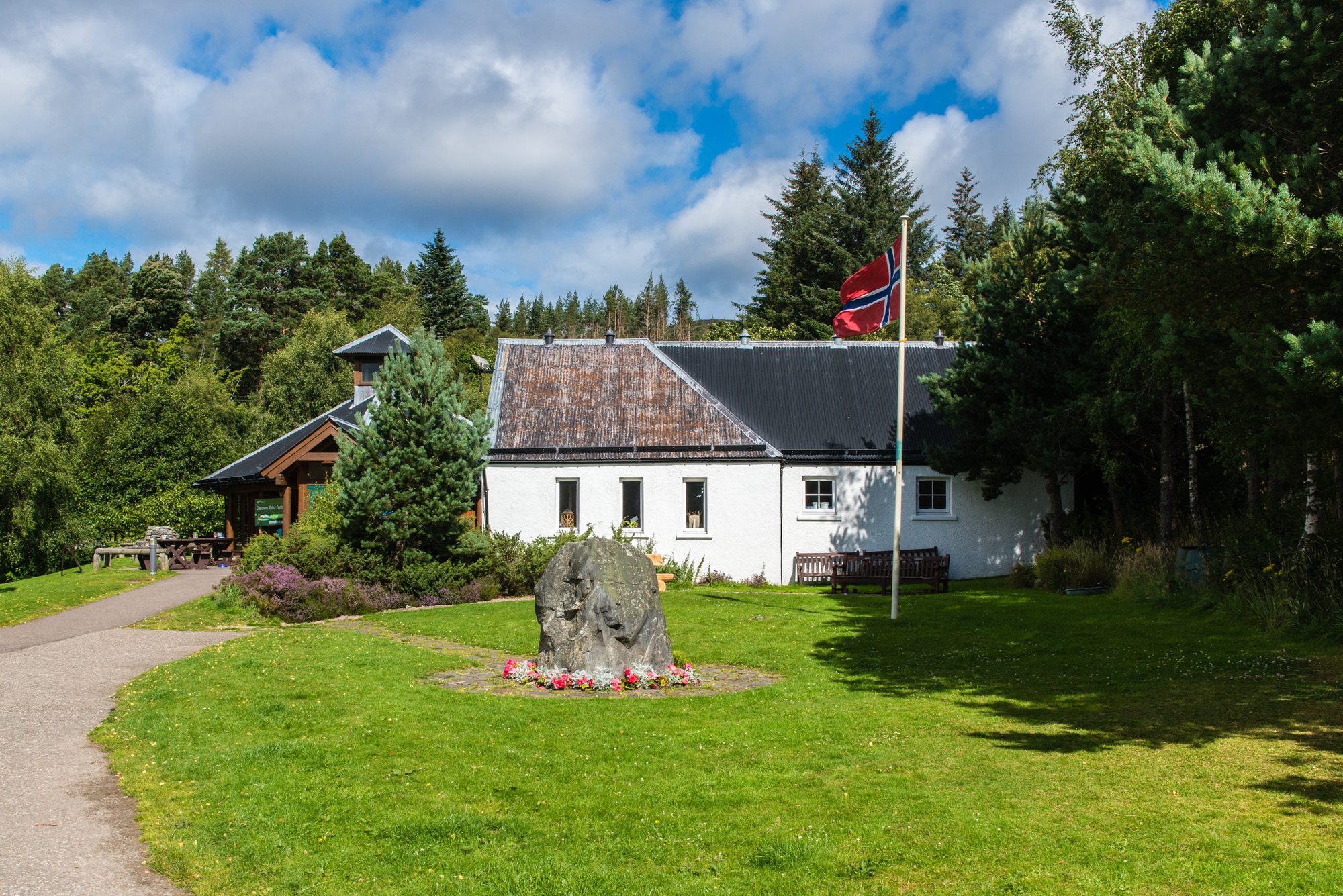 The Norwegian Flag flys outside the Glenmore Visitor Centre, near Aviemore.