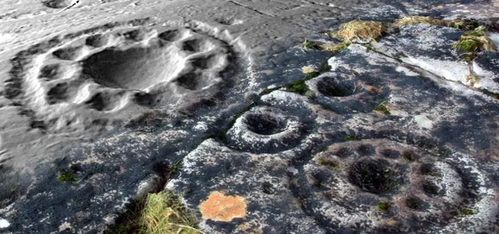 Close up of neolithic rock art at Ormaig.